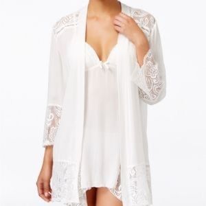Linea Donatella Sheer Lace-Trim Kimono Robe size s/m